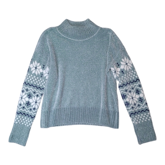 Christian Siriano Mock Neck Snowflake Sweater Green Blue Size Small - Picture 10 of 10
